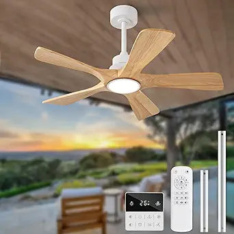 42 Inch Ceiling Fans with Lights and Remote Control, 5 Wood Blades, 3 Color Dimmable, Quiet DC Motor, Wall Switch, Modern Indoor/Outdoor Ceiling Fan with Light for Patio Bedroom Living Room