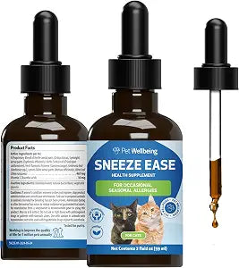 Pet Wellbeing Sneeze Ease for Cats - Occasional Sneezing, Seasonal Allergies, Nose and Eye Discomfort, Eyebright, Nettles - Veterinarian-Formulated Herbal Supplement 2 oz (59 ml)