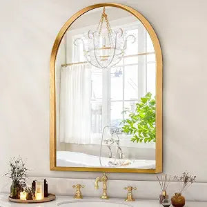 Arch Bathroom Wall Mirror Gold Vanity Metal Frame Mirrors Home Decor for Bedroom, Entryway, Living Room 20"x16"