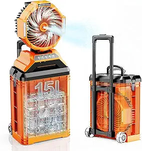 15L Bucket Portable Misting Fan, 30000mAh Rechargeable Battery Powered Oscillating Cooling Fan, 4 Strong Winds, Brushless Motor Outdoor Fans for Fishing/Travel/Garden/Golf/Tent/Office