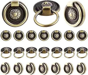 24 Pcs Antique Drawer Pull Ring Cabinet Ring Handle Cabinet Drawer Dressing Knob Handle Antique Brass,