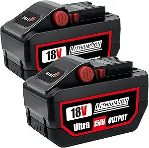 Upgrade 15Ah 18V Replacement Battery (2-Pack) for Milwaukee M18 Tools - Compatible with 48-11-1850, 48-11-1852, 48-11-1820, 48-11-1828, 48-11-1830