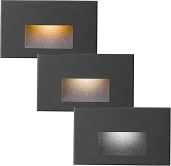 Outdoor Step Lights Indoor Stair Lights, LED 120V Dimmable, 3000K/4000K/5000K 3 Color Selectable, 4W IP66 Waterproof Deck Lights for Steps, Black Horizontal, 3-Pack