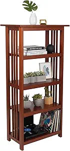 Alaterre Furniture Mission 4-Tier Bookcases with Adjustable Shelves  Mid-century Modern 48-Inch Wood Bookshelf for Living Room, Bedroom or Home Office (Cherry)
