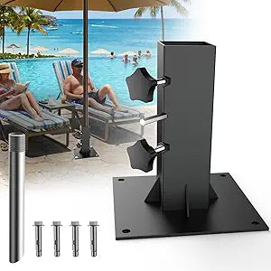 Heavy Duty Deck Mount Umbrella Holder, Enhanced and Fully Welded Steel Patio Umbrella Base up to 2'' Poles, Outdoor Umbrella Light Monitor Flag Stand for Floor, Balcony, Decks, Docks