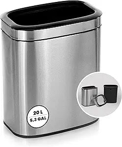 Alpine Stainless Steel Open Top Trash Can 5 Gallon - 20L Garbage Can for Kitchen, Bathroom, Office & More with Removable Bin, Brushed Nickel Finish, Space-Saving Slim Modern Design