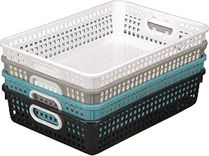 Really Good Stuff Plastic Desktop Paper Storage Baskets for Classroom or Home Use  Mesh Bins, 14.25 x 10  (Set of 4), School Organization Supplies