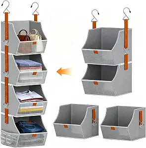 Fabric Hanging Closet Clothes Organizers and Storage Detachable 4 Tier