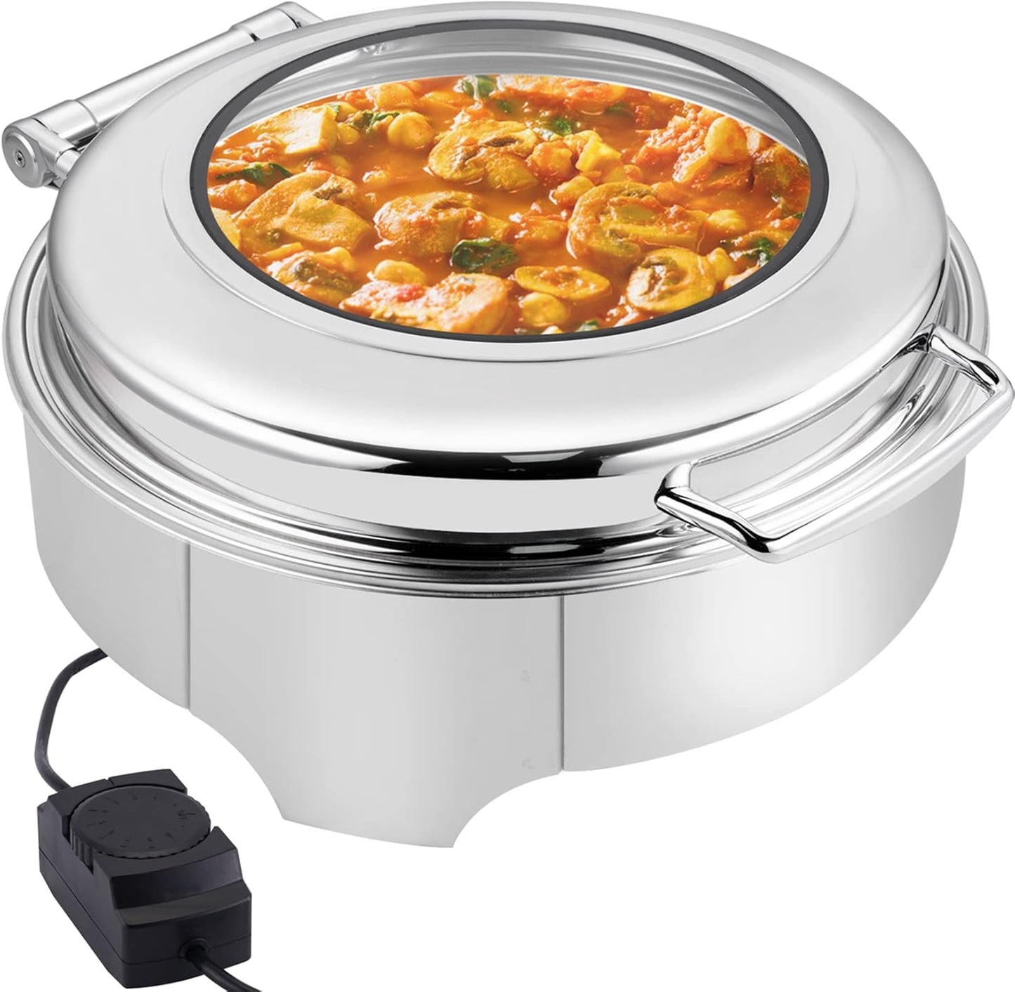 YMJOINMX Electric Round Chafing Dish Buffet Set 6 Quart Chaffing Servers with Glass Lid Chafers Buffet Food Warmer Set Chaffing Server with Cover Warmer for Food Parties