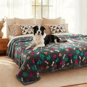 Luciphia Waterproof Pet Blankets for Couch Sofa Bed Cover Cat Liquid Pee Proof Washable Soft Fluffy Large Dog Blanket Reversible Furniture Protection Puppy Grey Bone Thicken Queen90" x 82"