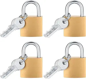 4 Pcs Small Keyed Padlocks with Keys, Pad Locks,Solid Brass Padlock with Key, Lockers Locks with Same Keys for Toolbox, Sheds, Storage Unit, Gym, Fence, Lockers Padlocks