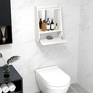 SUNTAGE Bathroom Wall Cabinet, Above Over The Toilet Storage Cabinet w/Mirror & Drawer, Hanging Wall Mounted Medicine Cabinets Ideal for Bathroom, Living Room (White)