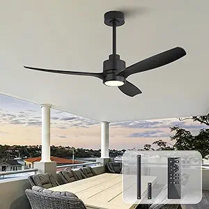 WINGBO 48" Outdoor Ceiling Fans with Lights, Wet Rated Waterproof Indoor Ceiling Fan with Remote, 3 ABS Blades Modern Ceiling Fan, 3CCT, Quiet 6-Speed DC Motor, for Porch Patio Bathroom, Black