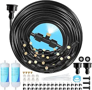 85FT Mister for Outside Patio Misting Cooling System, 85FT (26M) Misting Line+26 Brass Mist Nozzles+Water Filter, Outdoor Mister System for Garden Greenhouse Trampoline Waterparke