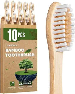 10 PCS Bamboo Toothbrushes Pack, Natural & Eco-Friendly Wooden Toothbrush