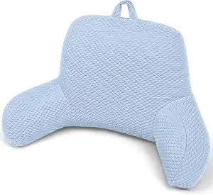 Reading Pillow, Ice Silk Bean Back Support Pillow for Bed Sitting Up, Large Bed Rest Pillow with Arms for Adults,Back Support Pillow for Couch and Chair, Blue