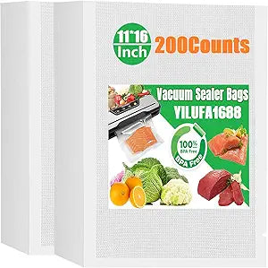 Gallon Vacuum Sealer Bags 200 Pack, 11"x16" Vacuum Seal Bags, 7.5Mil Thick & BPA-Free, Puncture Resistant Airtight Freezer Bags Compatible with All Clamp Vacuum Sealers for Sous Vide Cooking