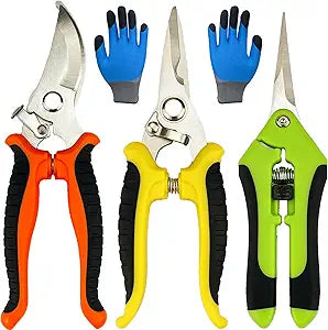 Pruning Shears, 4 Pack Garden Shears with Gardening gloves, Clippers Handheld, Stainless Steel Garden Snips, Lengnoyp Pruners for Gardening