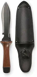 Hori Hori Garden Knife, Traditional Japanese Weeding Tool with ergonomic wooden handle. Large 7'inch blade with case. (Standard blade)