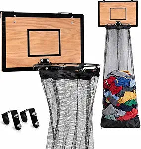 Wooden Basketball Hamper - Hoop Laundry Basket Over the Door - Room Decor