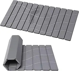 Foldable Stone Bath Mat, Non Slip Large Diatomaceous Shower Mat, Super Absorbent Quick Drying Stone Mat for Bathroom Kitchen Floor Counter Sink,Easy to Clean & Store (32" x 16" Dark Gray)