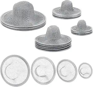 24 Pcs 4 Sizes Stainless Steel Drain Strainer, 2/2.8/3.5/4.4 Inch Sink Hair Catcher Universal Drain Cover Pipe Clog Preventer Reusable Drain Strainer for Kitchen Bathroom Bathtub