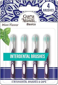 GuruNanda Interdental Brushes with Caps for Braces & Bridges, Mint, 4 ct