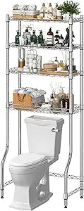Ekisemio 4-Tier Over The Toilet Storage, Metal Bathroom Shelf with Adjustable Shelves & Basket, Space-Saving Above Toilet Organizer, Chrome