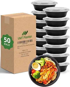 UMT Plastar 32 oz Meal Prep Bowls with Lids, 50 Pack BPA-Free Containers