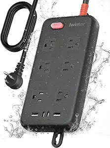 Outdoor Waterproof Power Strip IPX6, 6FT Extension Cord with 6 AC & 4 USB