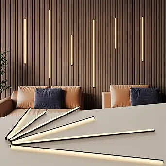 Slat Wall Lights for Wood Panel 6pcs Adhesive Black LED Lights for Acoustic Panels, Dimmable 3000K Strips with Touch Control, Flexible Wall Lighting for Living Room, Bedroom & Kitchen