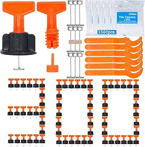 Tile Leveling System Kit,300pcs Reusable 1/16" Tile Leveler Spacers+1500pcs Cross-shaped Tile Spacers+6pcs Wrench+1pack 1/16" Replaceable Spare Steel T-Pin,Tools for Wall Floor Tile Adjustment