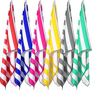 Tatuo 6 Packs Microfiber Beach Towels Set 63 x 32 Inch Oversized Sand Free Quick Dry Beach Pool Stripe Towel Absorbent Soft Shower Swim Oversized Blanket for Pool Swim Bathing Camping Travel Women Men