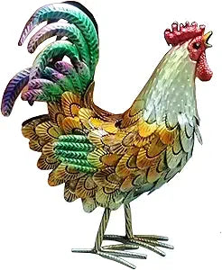Metal Rooster Decor Chicken Animal Yard Art Lawn Ornament Figurines Artwork for Outdoor, Patio,Backyard and Home Kitchen Decoration (Golden)