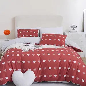 BEDAZZLED Cute Heart Queen Duvet Cover Set, Red & Light Gray, 3 Pieces