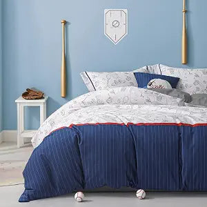 Simple&Opulence 100% Organic Cotton Duvet Cover for Kids Teens, 3 Pieces Soft Comforter Cover with Zipper Closure Cool Boy Girl Baseball Bedding Set - Sports, Twin