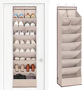 STORAGE MANIAC Over the Door Shoe Organizer Heavy-Duty Large Deep Pocket Hanging Shoe Organizer Shoe Rack Door Closet Shoe Organizer for Wall, Dorm & Narrow Door Storage Shoe Holder Oat Beige, 1 Pack