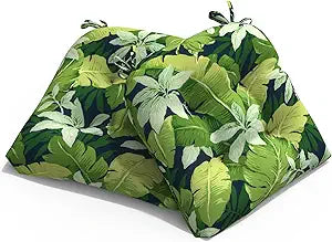Outdoor Patio Wicker Chair Cushions Pack of 2, All Weather Tufted Chair Pads, 19 x 19 x 4 Inch U-Shaped Seat Cushions of Garden Furniture Decoration, Jungle Leaves