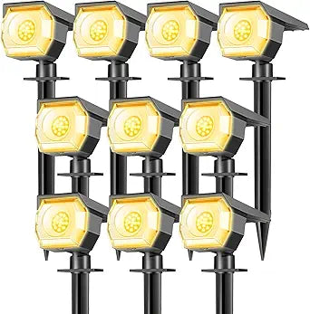 Peasur 10 Pack Solar Lights Outdoor, Spotlights Outdoor Waterproof 3 Modes, 2-in-1 Auto On/Off Solar Spot Landscape Lighting Outside for Tree Plants Yard Garden Pathway, Warm White