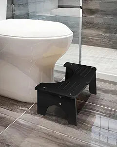 JACNITAD Bamboo Toilet Stool, Toilet Stool Squat Adult, Non-Slip Poop Stool for Bathroom, Portable Squat Toilet Pooping Stool, Easy of Use and Clean - Improve Squatting Posture and Comfort, 7" (Black)
