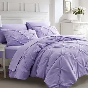 Ubauba 7pc Full Size Comforter Set with Sheets, Light Purple Pintuck 7 Pieces Bed in a Bag with Comforter, All Season Bedding Comforters & Sets (Lavender,Full)