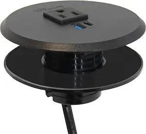 Newhouse Electric 2-4 in. Universal Desk Grommet with Tamper Resistant Electrical Outlet, USB Ports, and 6.5-ft. Cable