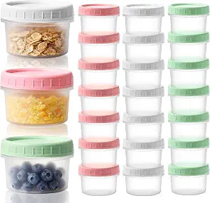 24Pack 4oz Small Plastic Containers with Lids, Baby Food Storage Containers
