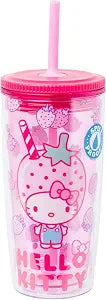 Silver Buffalo Sanrio Hello Kitty Strawberry, Tumbler with Straw, 20oz
