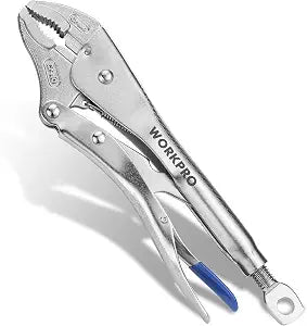 WORKPRO 10" Curved Jaw Locking Pliers with Screw Extractor, CR-MO Steel Construction with Perforated Screw, Multipurpose Clamping Tool for Automotive, Welding, and Home DIY