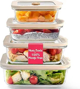Ziruma Non-Toxic 4 Pack - Glass Food Storage Containers With Lids  Plastic Free, Airtight Meal Prep Containers, Multi-Size (12, 21, 35, 50 Oz), Microwave & Freezer Safe
