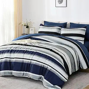 WONGS BEDDING Comforter King Size, Navy Blue Striped King Comforter Set, 7 Pieces Bed in a Bag Soft Micorfiber Bedding Set with Comforter, Flat Sheet, Fitted Sheet, Pillow Shams, Pillowcase