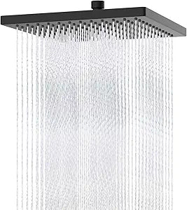 Hibbent cUPC Certified Metal Rain Shower Head, 12'' High Pressure Shower Heads, Square Large Bathroom Rainfall Shower Head with Adjustable Brass Ball Joint, Waterfall Full Body Coverage, Matte Black