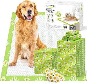 CROCI Pee Pads for Dogs 28x34in Daisy Pattern, Puppy Pads with Adhesive Tabs Super Absorbent Up to 8 Cups, Disposable (40 Counts)