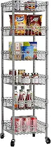 Golpart 6 Shelves Storage Shelf Wire Closet Bathroom Organizers Metal Pantry Kitchen Garage Shelving Unit Laundry Room Organization Home Rack Net Basket Silver with Wheels 14" Dx14 Wx64.8 H